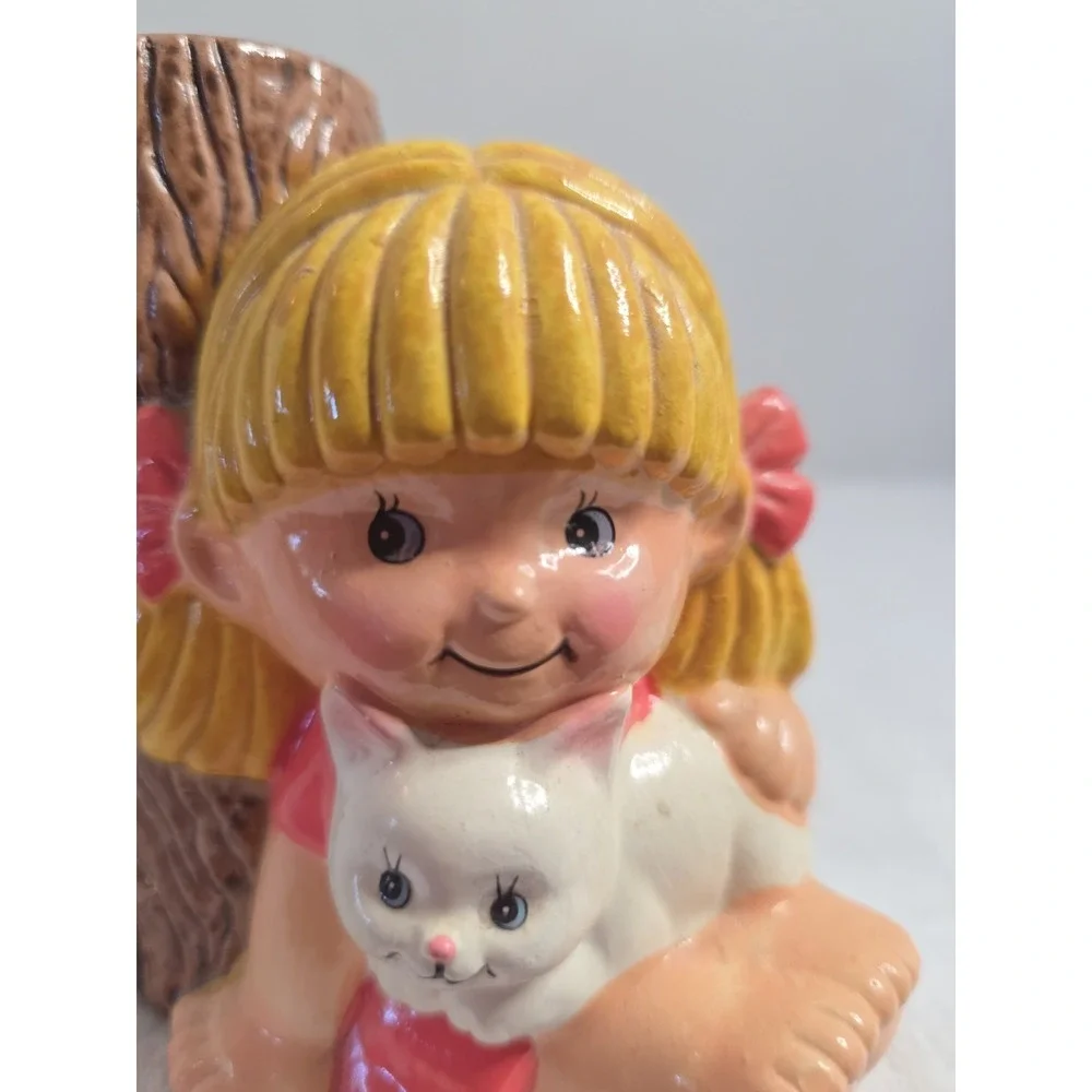 Vintage  Girl with Cat Pencil Holder By   JSNY